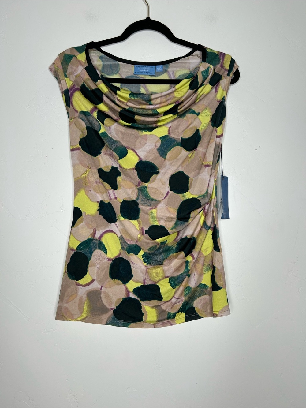 Simply Vera Wang Draped Cowl Neck Abstract Polka Dot‎ Blouse NWT Size XS Office